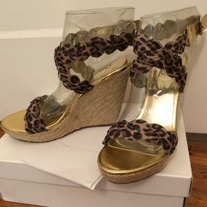 Carlos Santana Leopard braided platform wedge